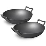 SOGA 2X 32cm Commercial Cast Iron Wok FryPan Fry Pan with Double Handle - Frying Pans - ZPai013AX2