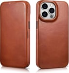 FUTLEX Leather Folio Case Compatible iPhone 14 Pro MagSafe and Wireless Brown