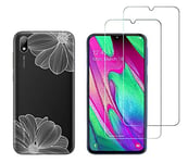 NOVAGO Compatible avec Huawei Y5 2019 (Pack 3 en 1) Coque Souple et Solide Transparente + 2 Films en Verre trempé résistants Anti Casse écran (Films Plus Petits Que l'écran) - Fleur Blanche