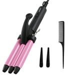 3 Barrels Mini Hair Waver for Short & Medium Hair, 13MM Curling Iron Curling Wand, 0.45lb Lightweight, Mini Size Hair Curler, Travel Friendly-Pink