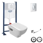 Pack WC suspendu sans bride JACOB DELAFON Struktura + Bati-support GROHE + plaque Start chrome + porte-rouleau carré