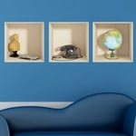 Ambiance Sticker Mural Effet 3D Globe et Combiné Téléphonique - 30 x 90cm