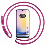 Tumundosmartphone Étui pendentif transparent pour Samsung Galaxy A25 5G avec cordon rose fuchsia