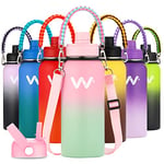 WEREWOLVES 1L/32oz Insulated Water Bottle with Paracord Handles & Strap & Straw Lid & Spout Lid, Reusable Leak Proof Double Wall Vacuum 1 Litre Stainless Steel Water Bottle for Adults