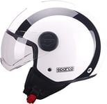 Sparco Riders SP601 Casque Moto Demi-Jet, Casque Scooter Homologué ECE 22.06, Casque Demi-Jet avec Visière Anti-Rayures et Déclenchement Micrométrique, Blanc/Noir, XL