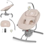 LIONELO RIO Transat Balancelle Électrique pour Bébés jusqu'à 9 kg Dossier Réglable, 3 vitesses de Balancement, Coussin, Sangles de Sécurité, Mélodies et Sons de la Nature, Bâtonnet pour Jouet, Légère