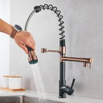 Black Rose Gold Kitchen Tap Swivel Spring Pull Down Sprayer Kitchen Mixer Taps