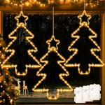 Dekofun Christmas Window Lights 3 Pack 45 LED Hanging Christmas Decorations Battery Operated with Timer, Window Christmas Tree Lights IP65 Waterproof Star Lights for Xmas Indoor Outdoor Decorations