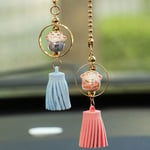 VNASKH 2 pièces/Ensemble Pendentif de Voiture Souriant Chanceux Dessin animé Chat décoration Auto rétroviseur intérieur Glands de Fourrure Suspendus Ornement