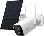 2K Camera Surveillance WiFi Exterieure sans Fil Batterie Panneau Solaire, Camera Exterieur, Alerte instantanée PIR, Sirène, Vision Nocturne, Audio Bidirectionnel, Alexa B4