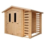 Abri de jardin en bois et range bûches extérieur AVEC SOL TRAITÉ - 3,53 + 0,97 m2 - TIMBELA M386C+M386G