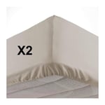 Cdaffaires - Lot de 2 Draps housse bonnet 30 cm 2 personnes 140 x 190 cm microfibre Oscar Naturel