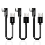 Cable USB C Coudé,Lot de 3 Cable USB C Court 0.2m Câble Chargeur USB C Charge Rapide & Synchro USB Type C en Nylon Tressé Anti-enroulement Compatible avec iPhone15,Galaxy S23 S22 (Noir)