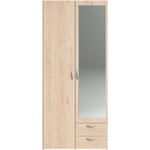 Armoire de chambre - VARIA - Décor chêne - 2 portes dont 1 avec miroir - 2 tiroirs - 81 x 51 x 185 cm - PARISOT