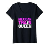 Womens Womens Mexican Train Queen Dominoes Queen V-Neck T-Shirt