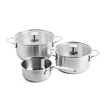 KitchenAid Stainless Steel Batterie de cuisine en acier inoxydable 3 couches antiadhésives, 5 pièces, compatible avec l'induction et le four, argenté