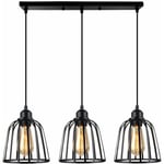 E27 Suspension Luminaire Industrielle 3 Lampes Suspendues en Métal pour Cuisine Salon Couloir Noir - Noir