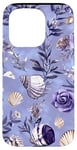 Coque pour iPhone 15 Pro Violet Vintage Floral Coastal Summer Bleu Océan Coquillage