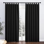 PONY DANCE Rideaux Thermiques Occultants - Rideaux Noire Unicolore Paire de Rideau à Pattes Draperie de Fenêtre pour Maison, Largeur de 140cm sur Huateur de 220cm, Noir, Lot de 2