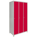 Rangée de 3 Casier Métallique Rouge et Gris en Acier à 1 Porte pour vestiaires 180 x 90 x 50 cm gym école ou bureau - Livré à Plat & Facile à Monter [Aimants et Labels GRATUITS]