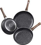 Nuovva 3 Pcs Non-Stick Chef's Pans | Kitchen Marble Frying Induction Hob Pan Set