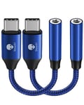 Stouchi Adaptateur USB C Jack de Casque 3,5mm, écouteurs Audio Numérique Type C vers Aux,Clé Audio,Puce DAC Haute Résolution,Compatible avec Samsung Galaxy S23 Ultra S22+,Pixel 7,Bleu Paquet de 2