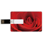 4G USB Flash Drives Credit Card Shape Rose Memory Stick Bank Card Style Close Up Macro of a Red Rose Bloom Fresh Natural Beauty Valentines Day Couples Theme Decorative,Vermilion Waterproof Pen Thumb