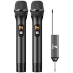 TONOR Microphone sans Fil, Système UHF de Micro Dynamique à Main Double en Métal avec Récepteur Rechargeable pour Karaoké, Mariage,DJ, Fête, Discours, Église, Classe, 60m (TW630), Noir