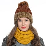 DonDon Bonnet d'hiver avec Pompon pour Dames Femme Bonnet tricoté doublé Chaud et Doux - Marrone Giallo Bianco