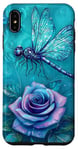 Coque pour iPhone XS Max Jolie rose turquoise et libellule avec étoiles libellules