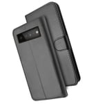 Leather Wallet Flip Cover Case for Google Pixel 6 Pro (Black) Black