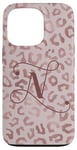 Coque pour iPhone 13 Pro Letter N Initial Leopard Rose Pink Cheetah Monogram