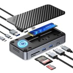 Station d'accueil USB C 10 en 1, ORICO USB-C HUB avec Ventilateur Intégré, 10 Gbps USB 3.2 Gen2 M.2 NVMe/SATA SSD Adapter Compatible Boîtier SSD M2 Support 4K HDMI, 100W PD, SD/TF, Gigabit Ethernet