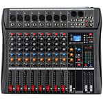 Depusheng DX8 Table de mixage professionnelle Console de carte son Interface 8 canaux Entrée MP3 Alimentation fantôme 48 V DJ Studio FX Châssis en acier, Table de mixage audio USB Bluetooth pour PC