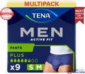 72 x TENA Men Active Fit Pants Plus|Small/Medium|8 Packs of 9