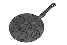 Nordic Ware Smiley Face Pancake Pan, Cast-Aluminium Frying Pan, Pan for 7 Pancakes, Mini Pancake Maker - Black, 10 1/2 inch diameter