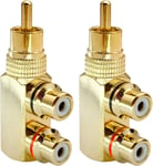 Angle Droit Rca Adaptateur De Séparateur En Y, Plaqué Or 90 Degrés Rca Mâle Vers 2 Rca Femelle Jack Audio Vidéo Splitter En Y Adaptateurs Tv Av Connecteur Métallique (2 Pack/1 À 2)