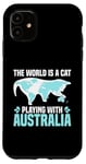 Coque pour iPhone 11 Le monde est un chat qui joue avec l'Australie World Map Traveler