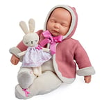 JC TOYS - Poupée Vintage La Baby Collection Original de 43 cm, Corps en Tissu Doux, tricoté, tétine et Peluche, Yeux fermés, Beige et Rose, Fille, conçu en Espagne par Berenguer, 2 Ans