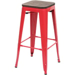 Tabouret de bar HWC-A73, avec siège en bois, métal, style industriel - rouge