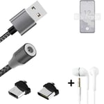 Data charging cable for + headphones Nokia X30 5G + USB type C a. Micro-USB adap