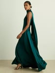 Reiss Fae Satin Cape Maxi Dress, Teal