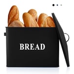 Joyfair Black Bread Bin, Extra Large Bread Bin for Kitchen, Bread Organization and Storage Container for Countertop, Metal Bread Box with Lid Holds 2+ Loaves, Space Saving & Farmhouse Style