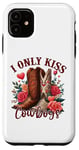 Coque pour iPhone 11 I Only Kiss Cowboys Tee Bottes de cowboy western Saint-Valentin