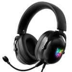 Casque Gaming 50MM Pilotes Stéréo Réduction du Bruit Bandeau Réglable Lumineux Casque Filaire Monté sur la Tête avec Micro Amovible,Noir