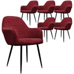 Lot de 6 Chaises de Salle à Manger Cuisine Salon Séjour Bordeaux Assise Siège Rembourrée en Velours Structure en Métal Fauteuil Rétro avec Accoudoirs