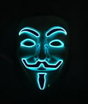 BLUE VENDETTA LED Light Up Mask Halloween Costume Anonymous V Guy Fawkes Fancy Dress Cosplay