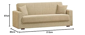 Dmora Canapé lit 3 Places avec Coffre Beige 212 x 80 x 87 cm, Tissu Bois