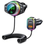 ISEYOU Bluetooth Car Adapter, Bluetooth 5.3 FM Transmitter for Car, 48W Dual USB Bluetooth Adapter with HiFi Sound & Bass Mode, Hands-Free Calling, Customizable RGB Light, Voice Assistant Support