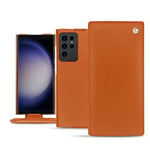 Housse cuir Samsung Galaxy S23 Ultra - Rabat vertical - Orange - Cuir saffiano - Neuf